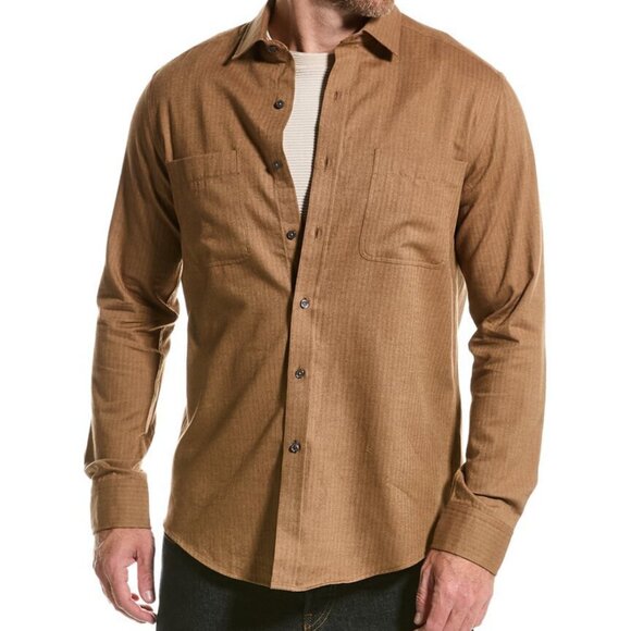 J.McLaughlin Dobson Herringbone Shirt In Brown Caramel